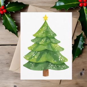 Christmas Tree Watercolor Painting Holiday Card