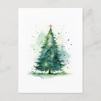 Christmas tree watercolor postcard