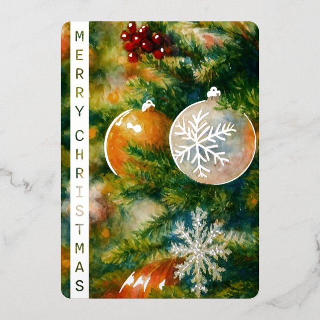 Christmas Tree Watercolor Silver Greetings Card (Front)