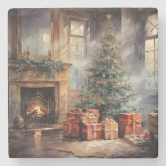 Christmas Tree watercolor  Stone Coaster