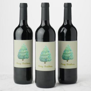 Christmas Tree Watercolor Wine Label