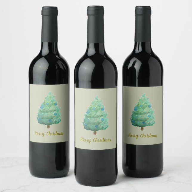 Christmas Tree Watercolor Wine Label (Bottles)