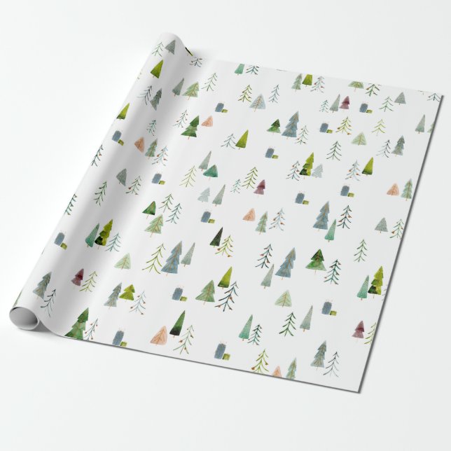 Christmas Tree Watercolor Wrapping Paper (Unrolled)