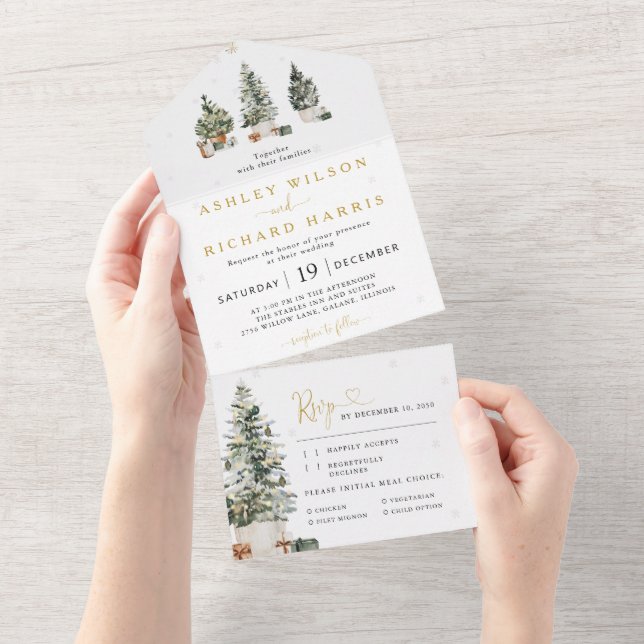 Christmas Tree Wedding All In One Invitation (Tearaway)