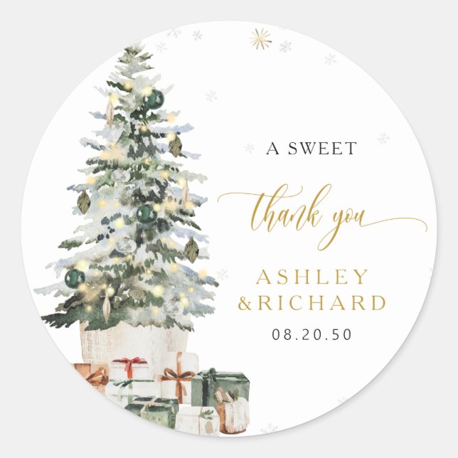 Christmas Tree Wedding Classic Round Sticker (Front)