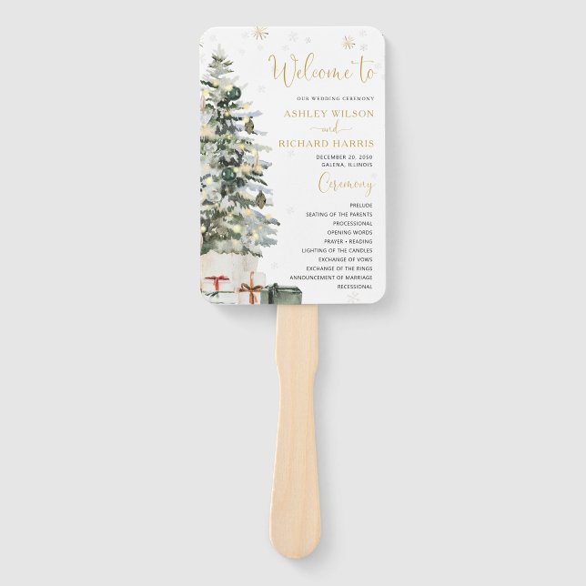Christmas Tree Wedding Program Hand Fan (Front)