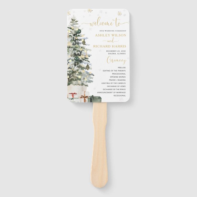 Christmas Tree Wedding Program Hand Fan (Front)