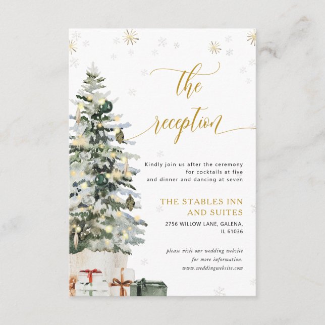 Christmas Tree Wedding Reception Enclosure Card (Front)