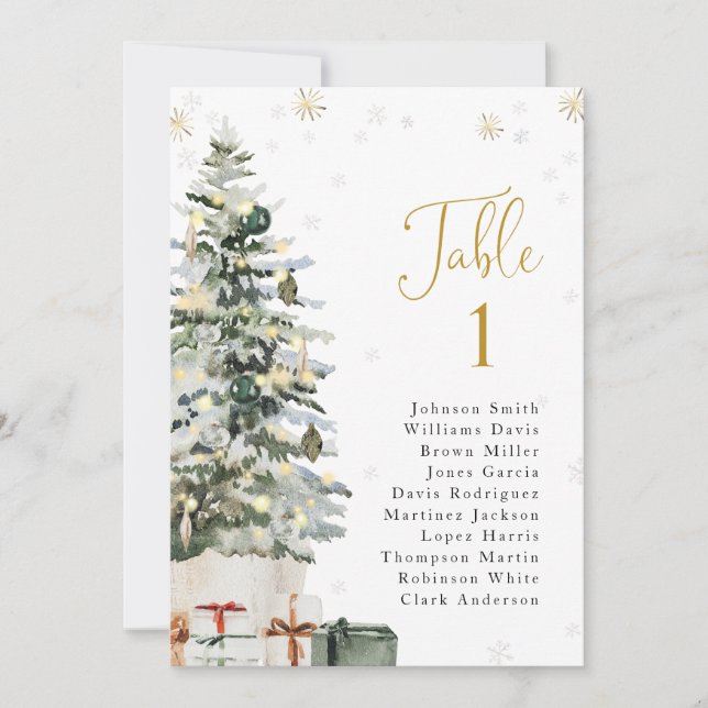 Christmas Tree Wedding Seating Chart Table Card (Front)