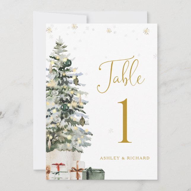 Christmas Tree Wedding Table Number Card (Front)