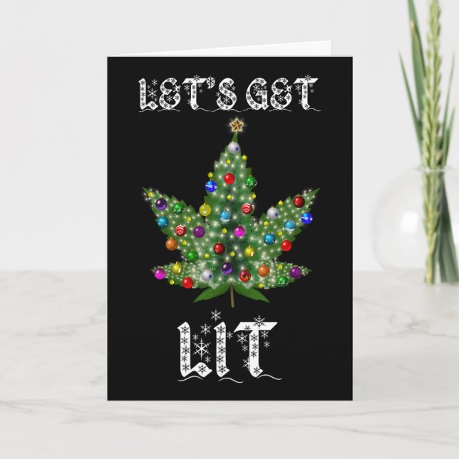 Christmas Tree Weed Leaf Pot Thc Gift Tee  Card (Front)