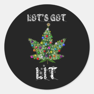 Christmas Tree Weed Leaf Pot Thc Gift Tee  Classic Round Sticker
