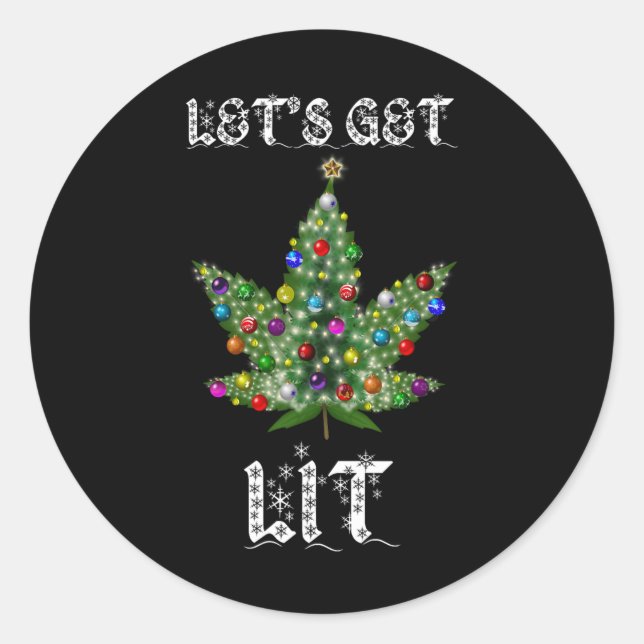Christmas Tree Weed Leaf Pot Thc Gift Tee  Classic Round Sticker (Front)
