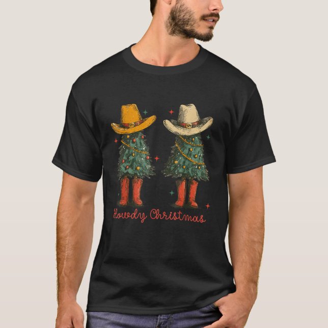 Christmas Tree Western Howdy Cowboy Xmas Lover Cos T-Shirt (Front)