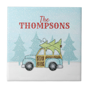 Christmas Tree Whimsical Snowflake Personalised Tile
