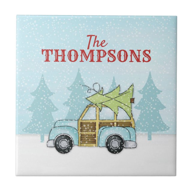 Christmas Tree Whimsical Snowflake Personalised Tile (Front)