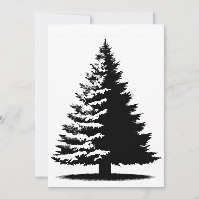 Christmas Tree White & Black Elegant Distressed Holiday Card (Front)