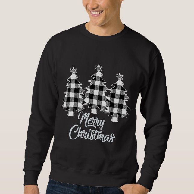 Christmas Tree White Buffalo Plaid Christmas Sweatshirt (Front)