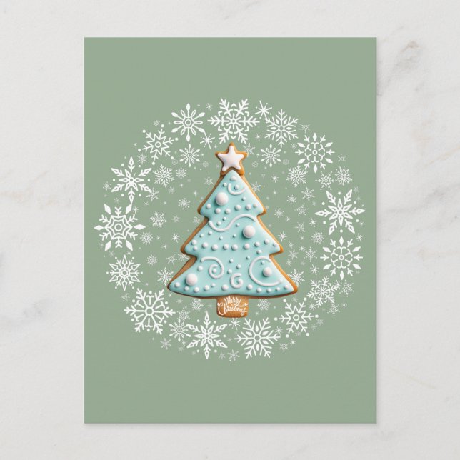 Christmas Tree White Christmas, Gingerbread Cookie Postcard (Front)