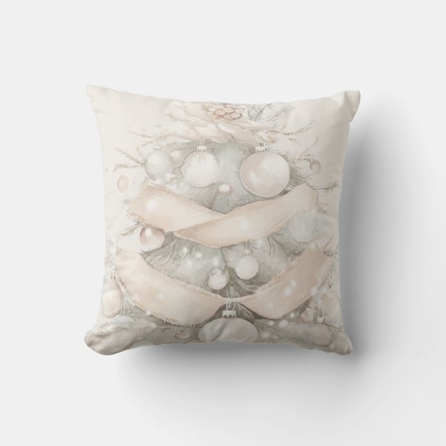 Christmas tree white cream rustic stylish pine cushion (Front)