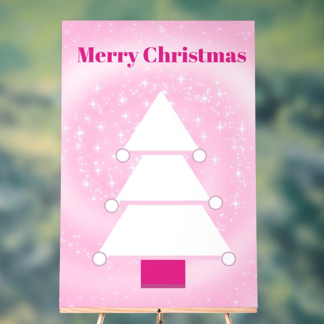 Christmas Tree White Pink Snowflakes Acrylic Sign (Neutral)