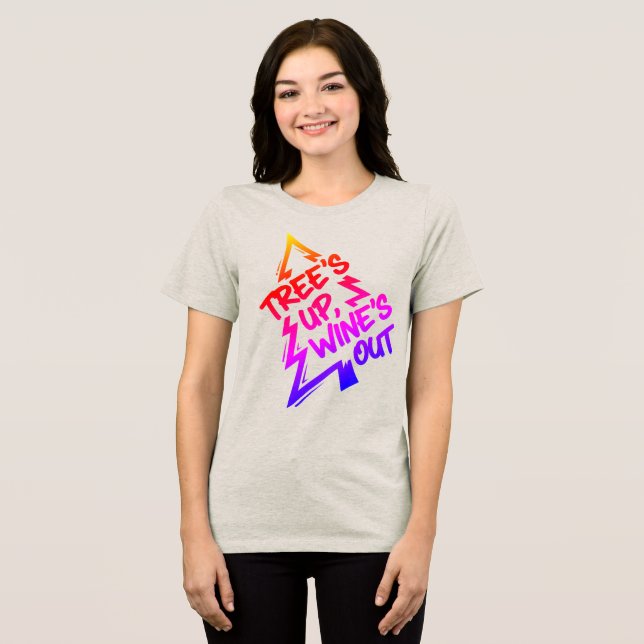 Christmas Tree Wine Lover Tri-Blend Shirt (Front Full)
