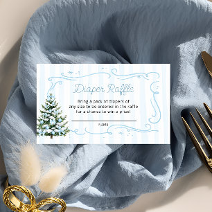 Christmas Tree Winter Blue Diaper Raffle Tickets Enclosure Card