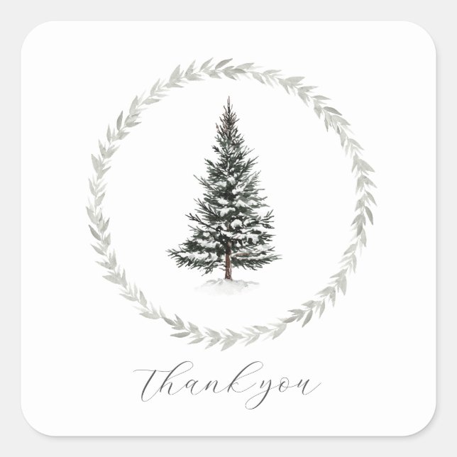 Christmas Tree Winter Farmhouse Rustic Thank You Square Sticker (Front)