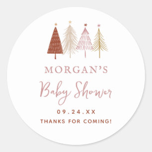 Christmas Tree Winter Girl Baby Shower Favour Classic Round Sticker