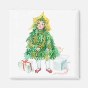 Christmas tree winter holidays cute little girl magnet