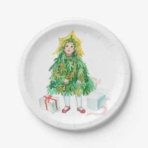 Christmas tree winter holidays cute little girl paper plate