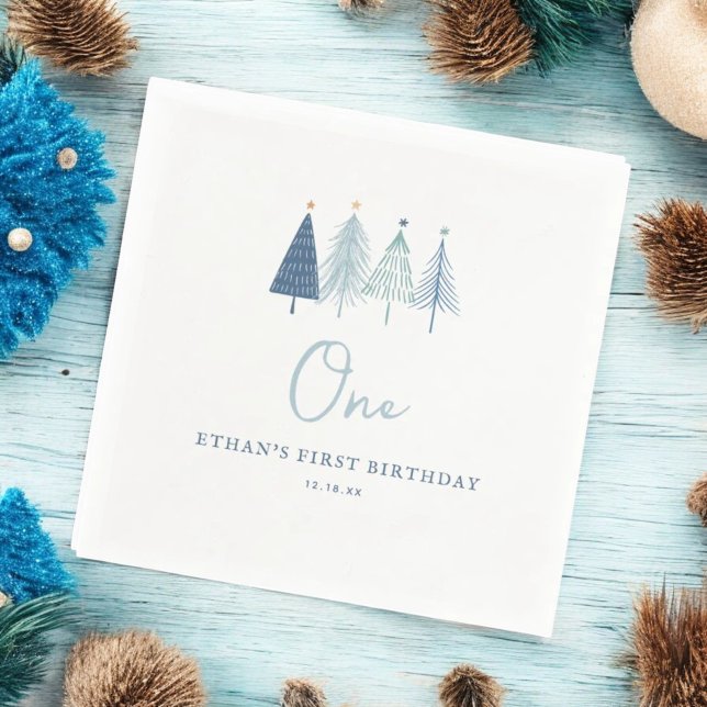 Christmas Tree Winter Onederland Boy 1st Birthda Napkin (Creator Uploaded)
