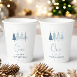 Christmas Tree Winter Onederland Boy 1st Birthda Paper Cups<br><div class="desc">Christmas Tree Winter Onederland Boy 1st Birthday Cups
Pink christmas trees theme is perfect for minimal and modern birthday party! Choose our pastel blush rainbow design for your kids 1st birthday party.</div>