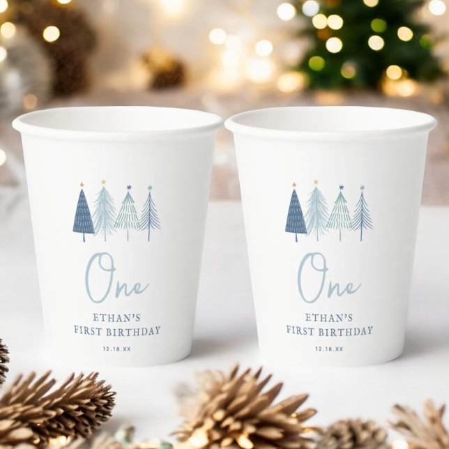 Christmas Tree Winter Onederland Boy 1st Birthda Paper Cups (Creator Uploaded)