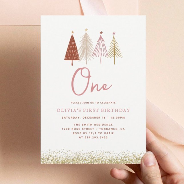 Christmas Tree Winter Onederland Girl 1st Birthday Invitation (Creator Uploaded)