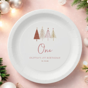 Christmas Tree Winter Onederland Girl 1st Birthday Paper Plate
