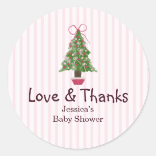Christmas Tree Winter Pink Cute Baby Shower Classic Round Sticker