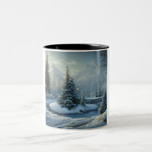 Christmas tree winter scene Two-Tone coffee mug