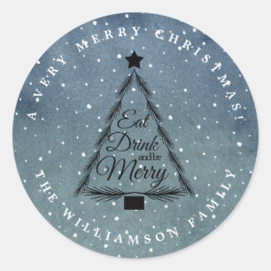 Christmas Tree Winter Snowfall Blue Envelope Seal