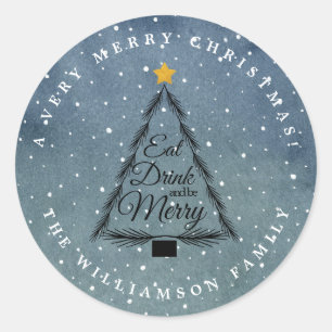 Christmas Tree Winter Snowfall Blue Envelope Seal