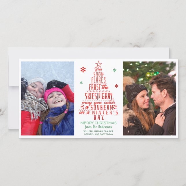 Christmas Tree Winter Snowflakes Poem Family Photo Holiday Card (Front)