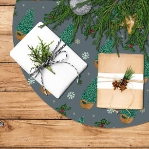 Christmas Tree with Acebo and Snowflakes Brushed Polyester Tree Skirt