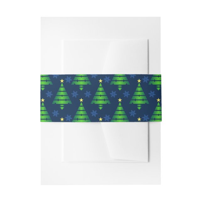 Christmas Tree with Blue Snowflake and Background Invitation Belly Band (Front Example)