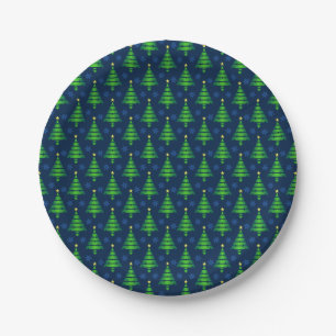 Christmas Tree with Blue Snowflake and Background  Paper Plate