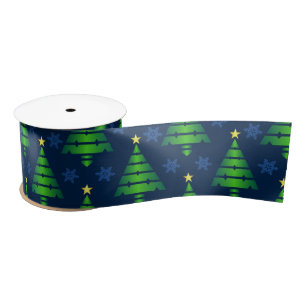 Christmas Tree with Blue Snowflake and Background Satin Ribbon
