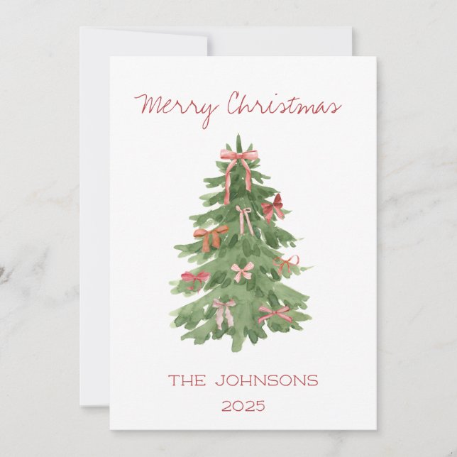 Christmas Tree with Bows Flat Holiday Card (Front)
