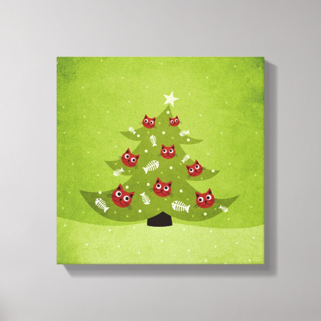 Christmas Tree With Cat And Fish Ornaments Canvas Print (Front)