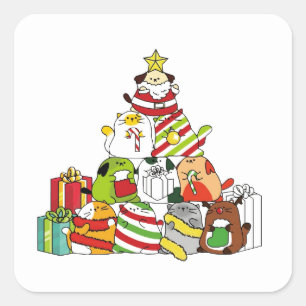 Christmas Tree with Cats and Dogs   Square Sticker