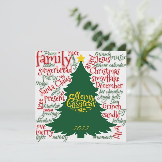 Christmas tree with Christmas words Holiday Card (Standing Front)