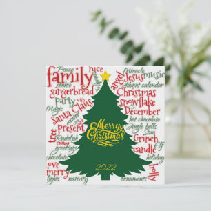 Christmas tree with Christmas words Holiday Card